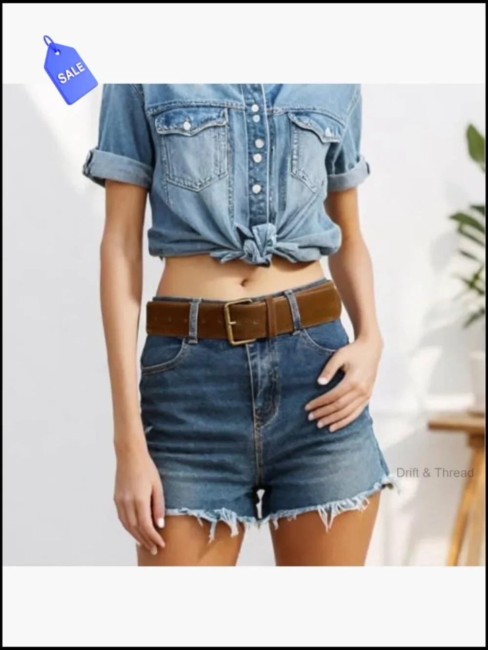Wide Western Chunky Suede Belt with Gold Buckle for Dresses